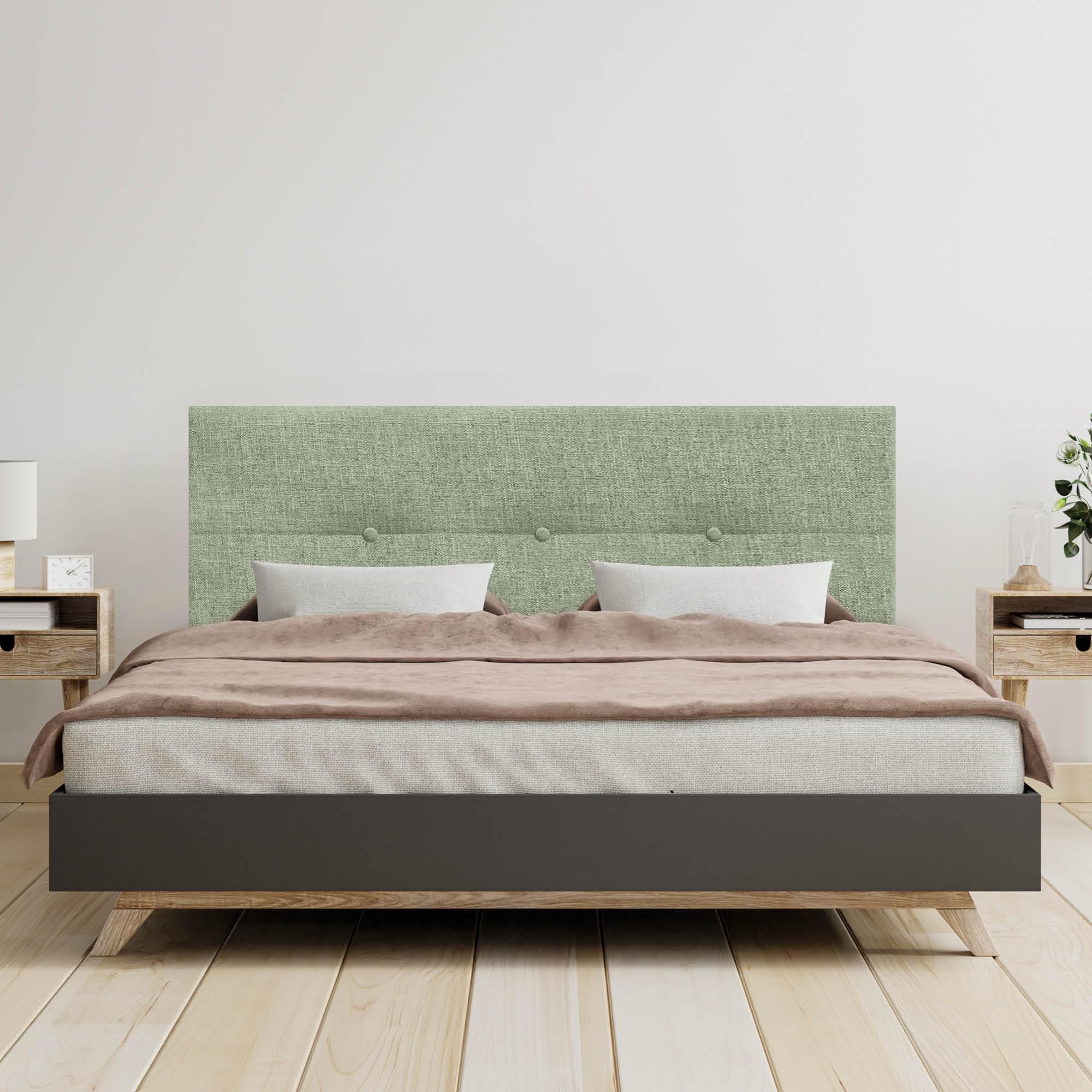 DHOME Cabecero de Lino Natural con Botones Cabezal Tapizado Cama Dormitorio Moderno Top Trending (Lino Verde, 150x105cm (150))