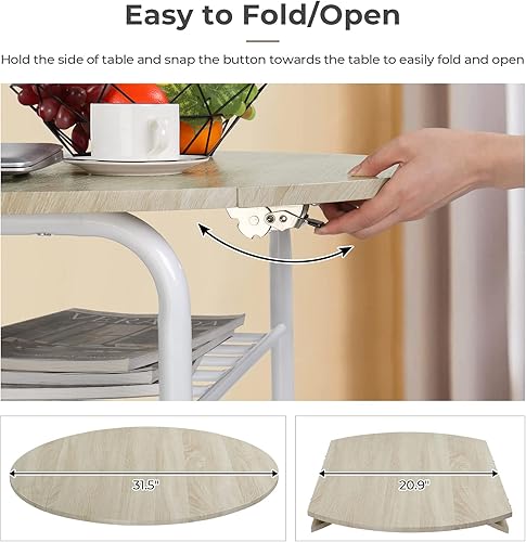 Miniatura 4 de VINGLI Mesa de comedor de 31.5 pulgadas, 3 piezas para espacio pequeño, juego de mesa de cocina pequeña para 2, mesa plegable redonda con 2 sillas