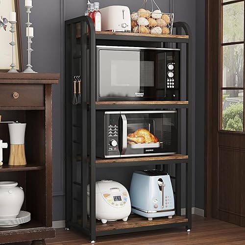Soporte para horno de microondas con almacenamiento de 4 niveles, soporte para horno de microondas de pie, barra de café, estantes de cocina
