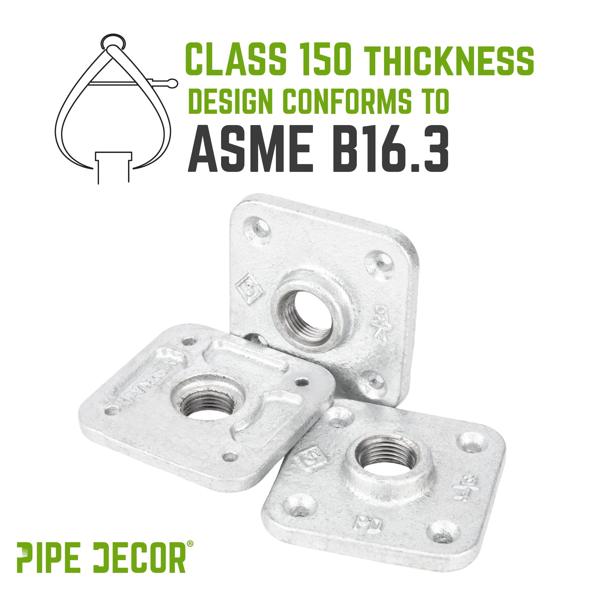 PIPE DECOR Bride carrée en fer galvanisé de 1,9 cm (lot de 4)