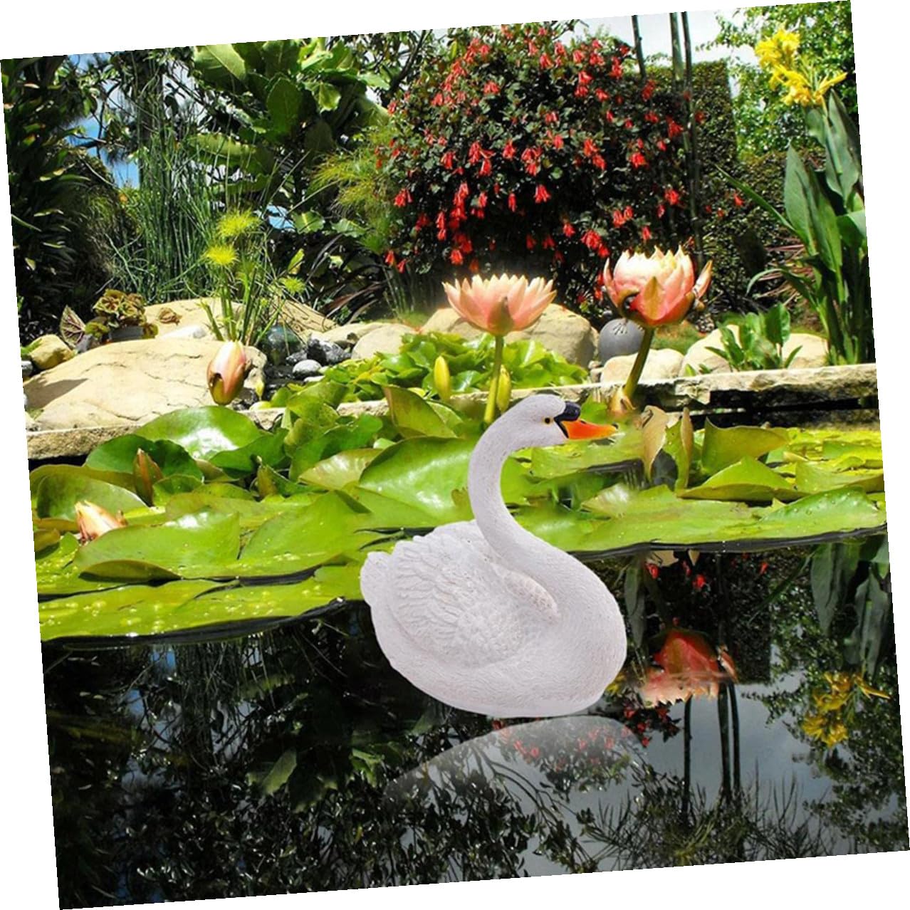 DOITOOL Statua Cigno di per Galleggiante in Decorazione e Resina Bianca Ornamento Natalizio e Realistico da Giardino Terrazza per ed
