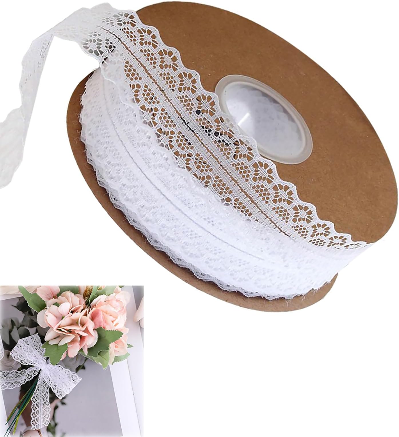 Lace Trim Ribbon Roll - Vintage, 1.2 Inch Wide x 50 Yards - White - Gift Wrapping, Crafts, Sewing, Party Decor