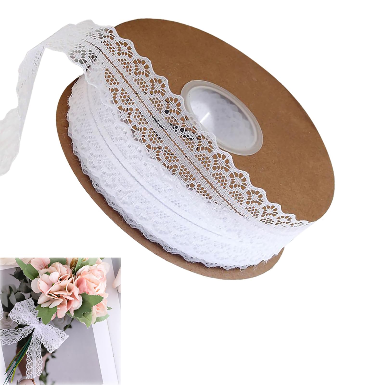 Lace Trim Ribbon Roll - Vintage, 1.2 Inch Wide x 50 Yards - White - Gift Wrapping, Crafts, Sewing, Party Decor