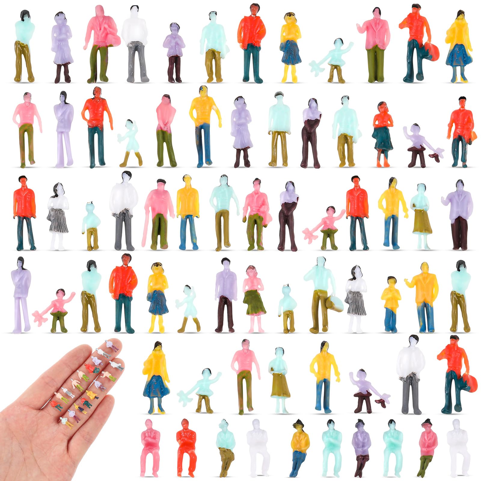 Namalu 80 Pcs Mini People Figurines 1: 150 Scale 0.47 Inch Museum Architectural Painted Tiny Model Sitting and Standing Plastic People Assorted Poses Model Trains for Miniature Scenes