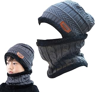 chapéu e lenço inverno para meninos,Chapéu e cachecol inverno para meninos - Boné inverno infantil com forro lã, chapéus quentes inverno para meninos Fovolat