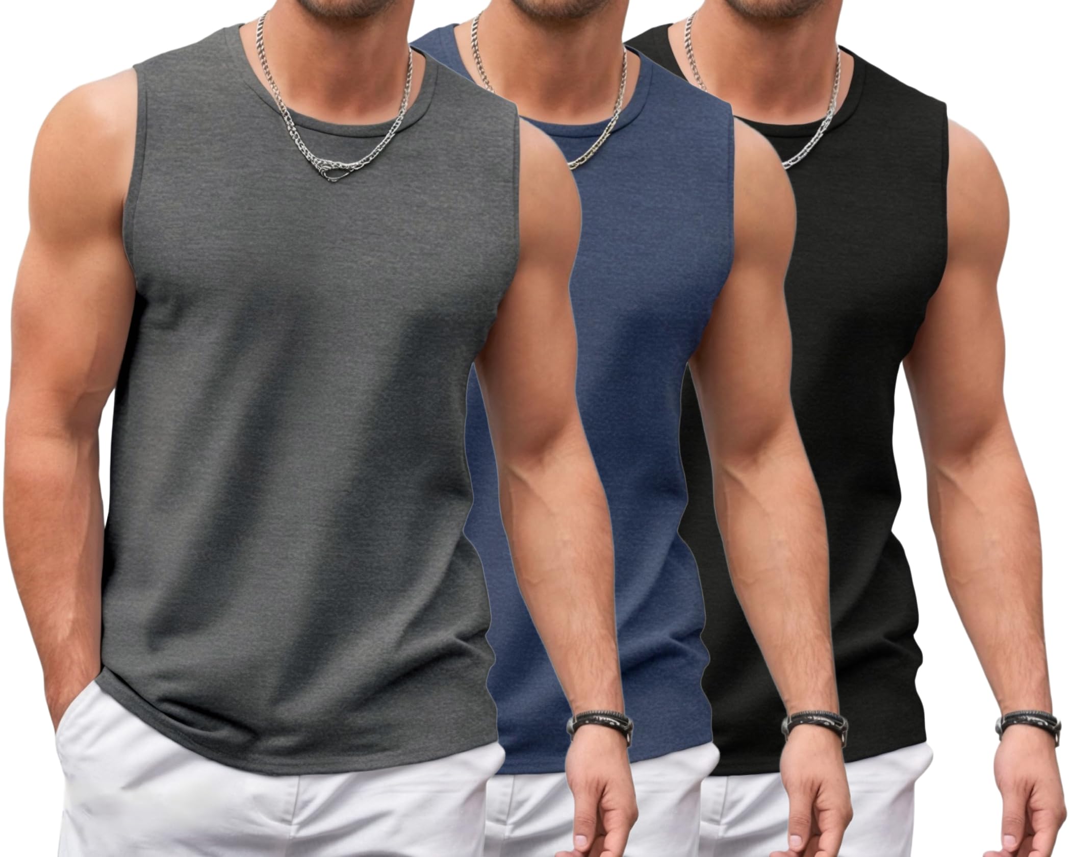 PINSPARK Camiseta sin mangas para hombre, 1 o 3 unidades, camiseta sin mangas, para gimnasio, fitness, deporte, secado rápido, camiseta de axilas, transpirable, camiseta de entrenamiento - 2
