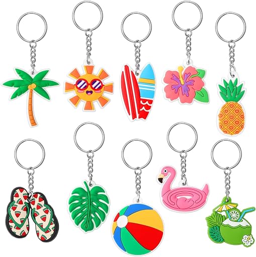 JUNEBRUSHS 30PCS Summer Keychains Hawaiian Beach Hanging Pendant for Summer Beach Sea Theme Birthday Party Favor Classroom Supplies(10 Style)