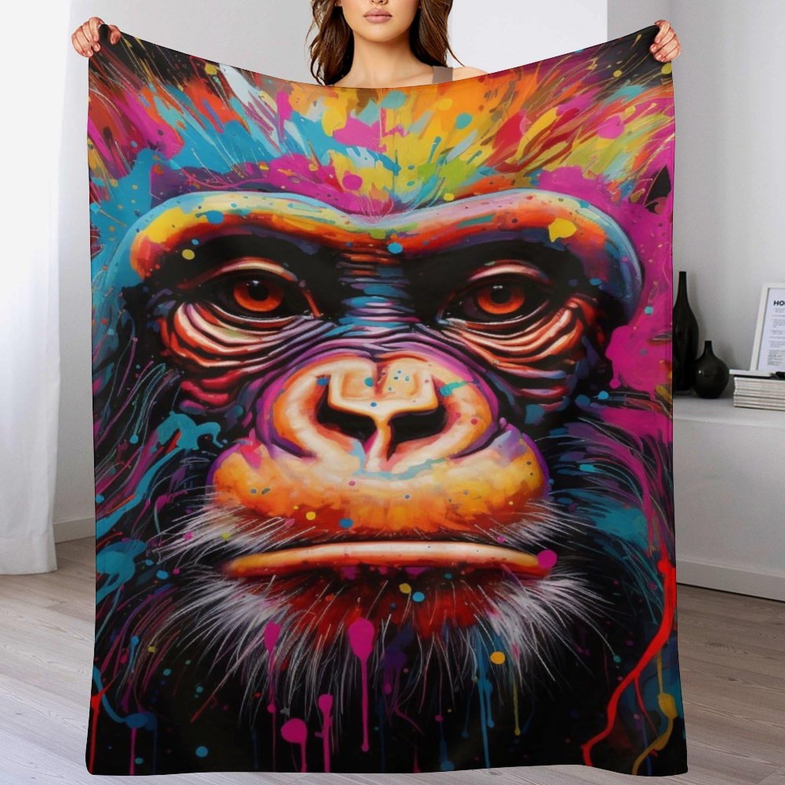 Couverture polaire douce singe pour stopper le froid sur le canapé en toute saison