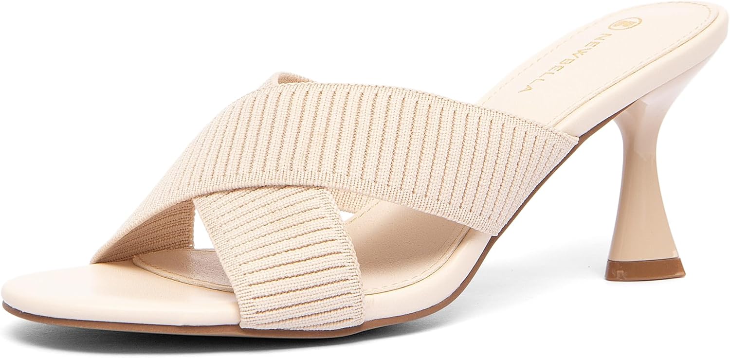 NEWBELLA MOUSSE FIT Square Toe Heeled Sandals, Women's Mesh Casual Summer Shoes
