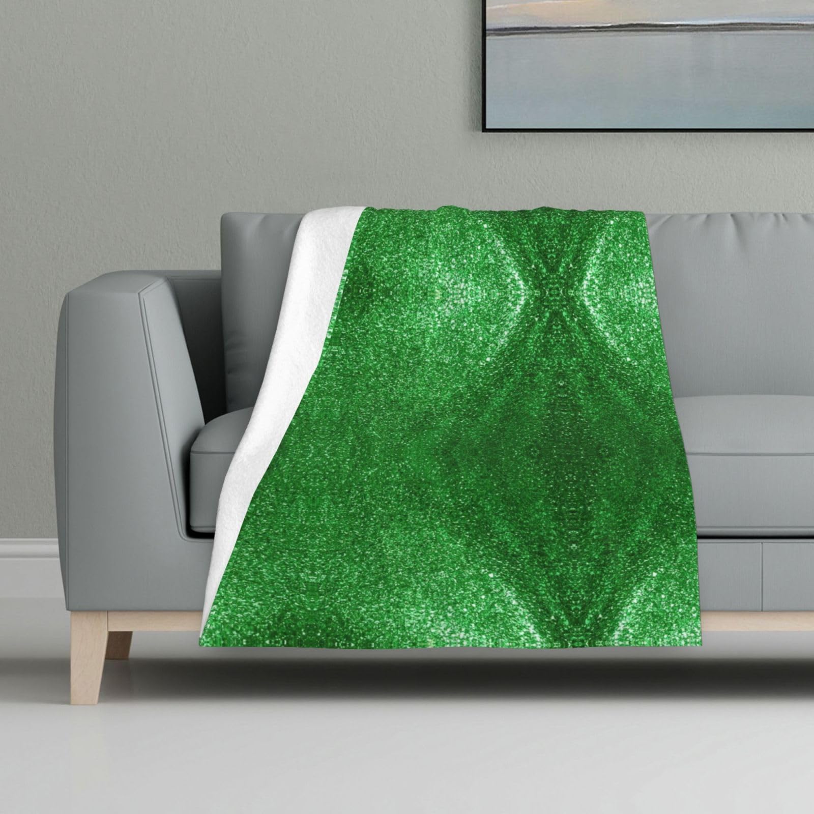 Couverture en flanelle douce avec imprimé paillettes vert automne