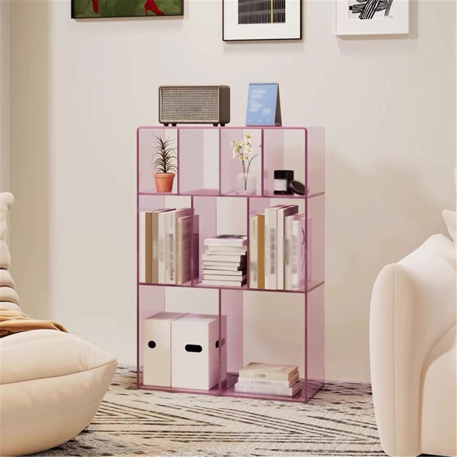 Stojak na płyty Stojak na płyty winylowe, akrylowy, wielokomorowy, półka książki i albumy przechowywania(Pink)