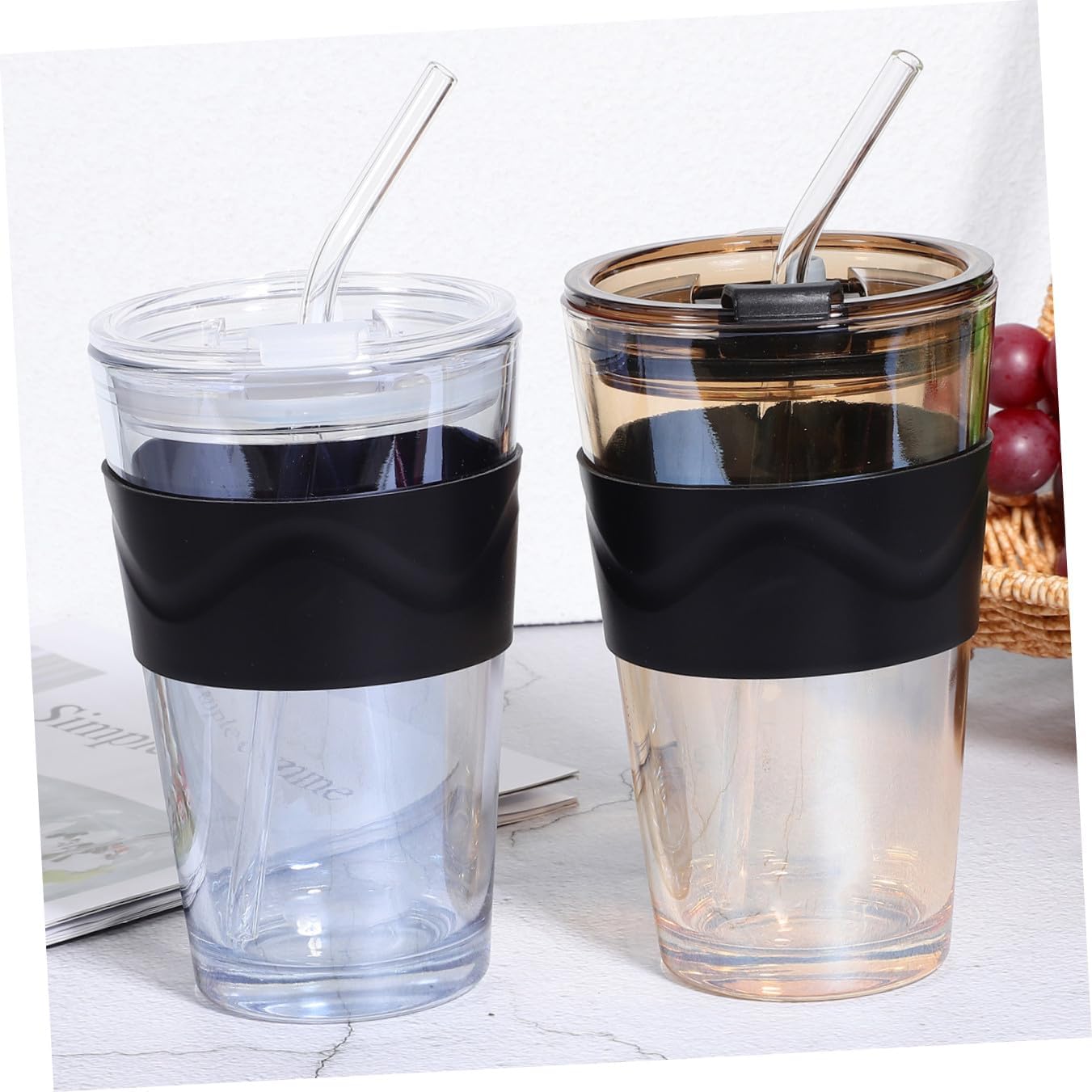 SOLUSTRE 2pcs Glass Water Cup Straw and Cover Insulated Straw Drink Cup for Kitchen Water Bottle for Beverage