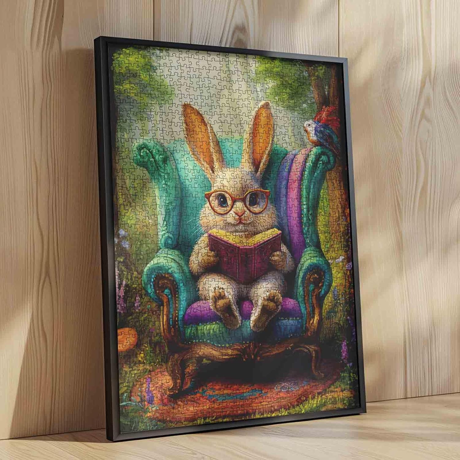 Tucocoo Bunny with Glasses Jigsaw Puzzle 1000 Pieces Rabbit Reading Book Art Puzzles for Adults, Forest Animal Chair Puzzle for Challenging Family Education Activity Games DIY Crafts Gift Home Decor