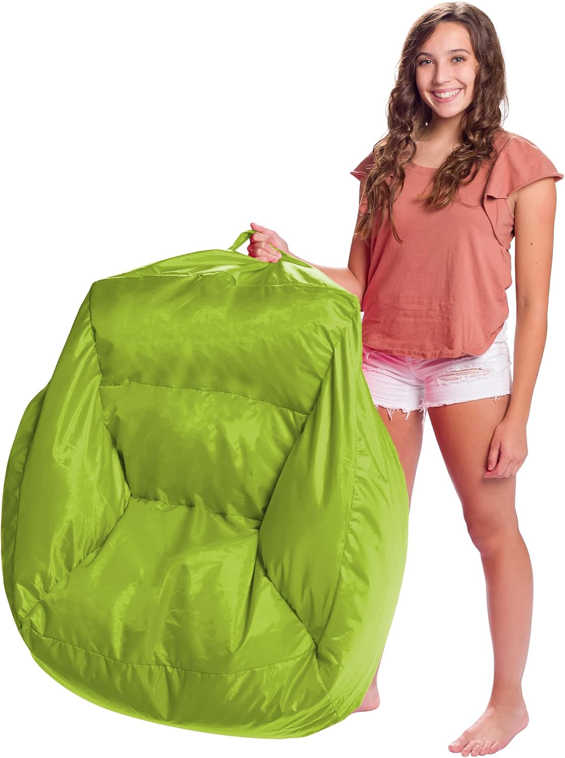 Posh Creations Coronado Bean Bag Boys and Girls Large Chair for Kids, for Gaming and Playrooms, Soft Nylon-Lime