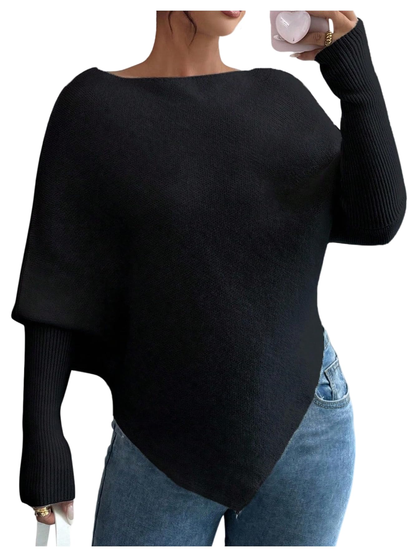 Milumia Womens Off The Shoulder Poncho Sweater Asymmetrical Oversized Pullover Knit Tops Fall Clothes