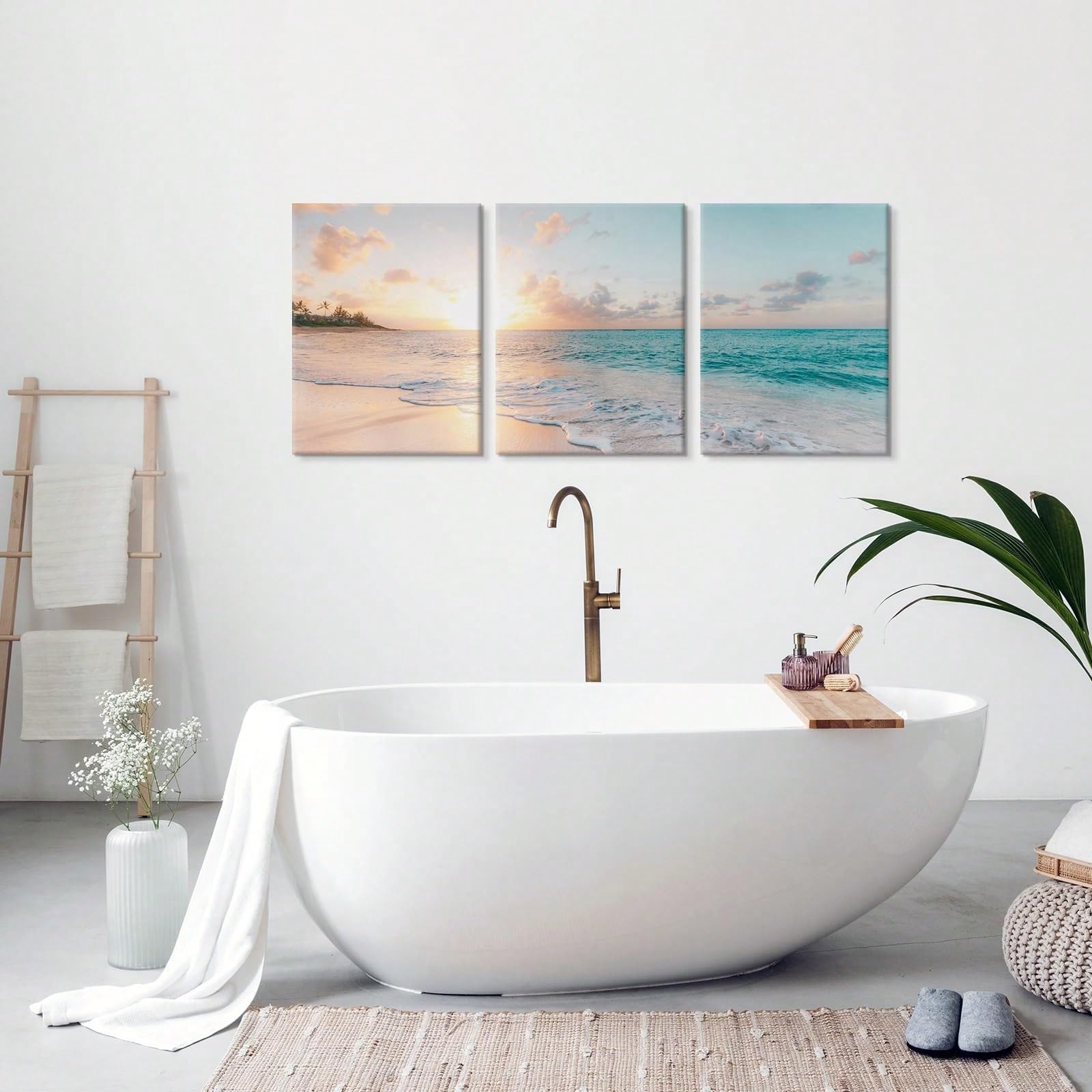 TZKBDMA Set di 3 quadri su tela con tramonto sull'oceano e sulla spiaggia, perfetti per decorare la camera da letto (70x100 cm x 3 pezzi/Senza cornice)