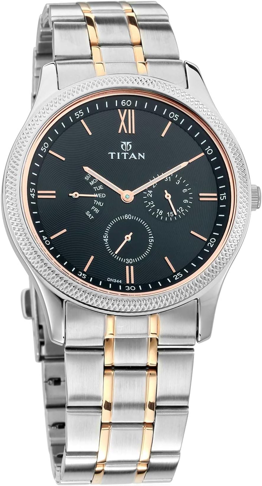 TitanClassique Retrogrades Black Dial Multifunction Watch for Men 1768KM01, Two Toned, bracelet