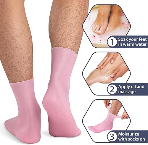 Miniatura 2 de Noverlife 2 pares de calcetines hidratantes de silicona, calcetines de pedicura reutilizables para hombres para piel seca agrietada y áspera,