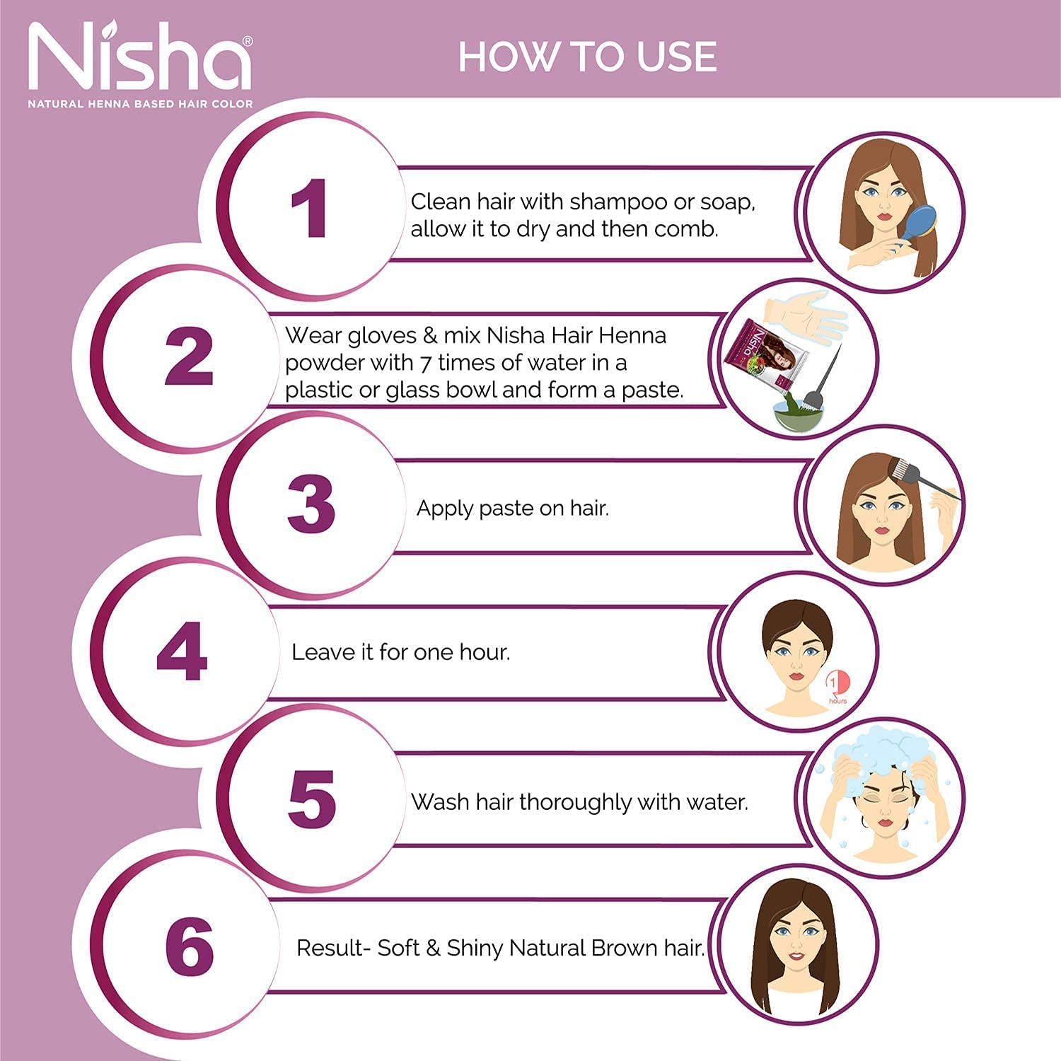 Nish.a Henna Based Hair Color Packet No Ammonia Long Lasting (15 g (Pack of 10), Natural Brown).