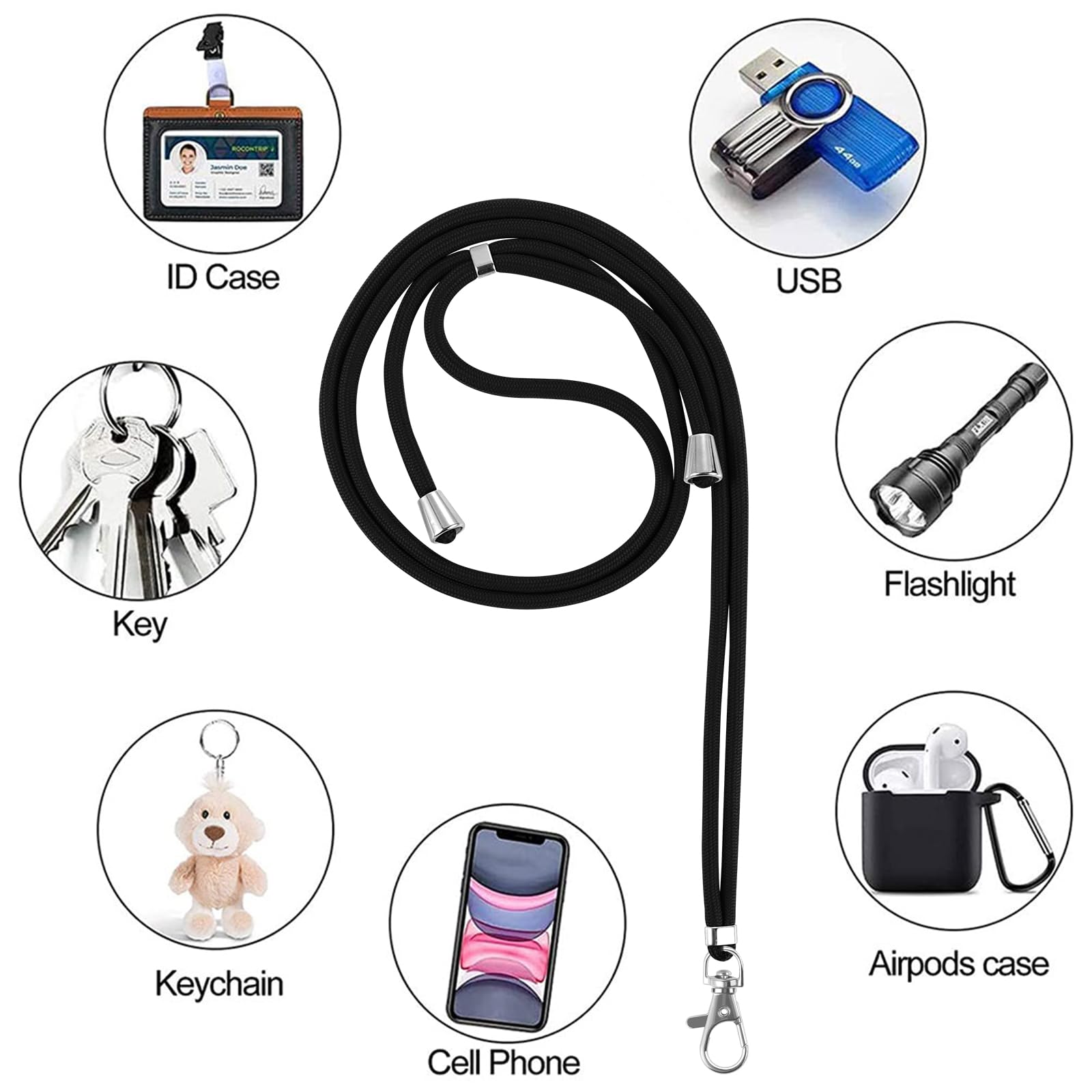 6 Pcs Tapis De Cordon Pour Téléphone Portable, Pad De Cordon Tour De Cou, Patch De Dragonne Chaine De Telephone Portable, Attache De Collier Bandouliere Pour La Plupart Smartphone, 3* Noir