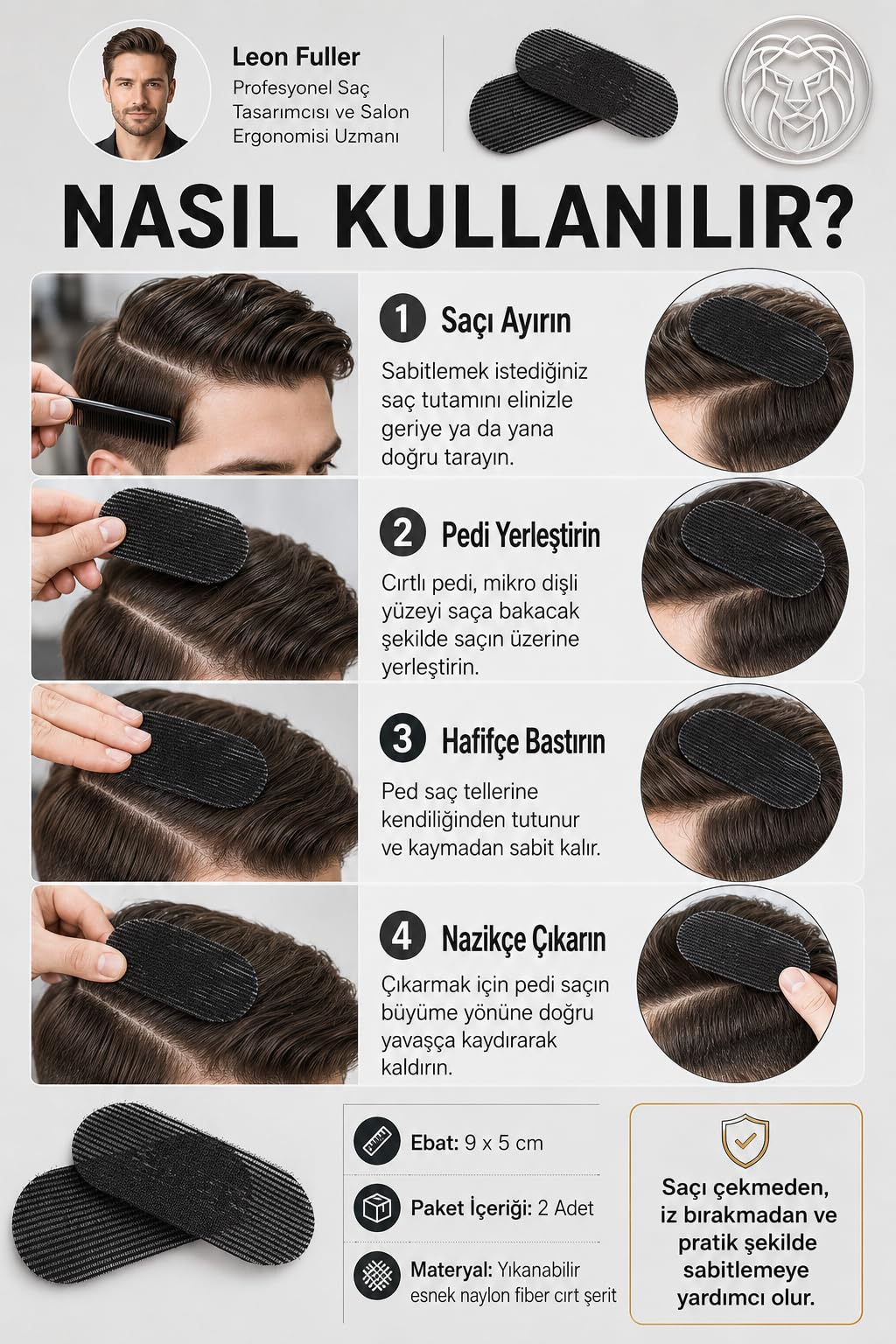 Transformacion Saç Tutucu Ayırıcı Cırt Bant Berber Saç Bantı 2 Adet Pratik Saç Aksesuarı, Standart, 7430001717293, Siyah