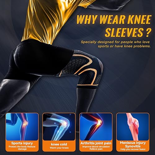 Miniatura 3 de JIUFENTIAN Rodillera de cobre para dolor y apoyo de artritis (paquete de 2), rodillera de cobre para aliviar el dolor de rodilla, entrenamiento y