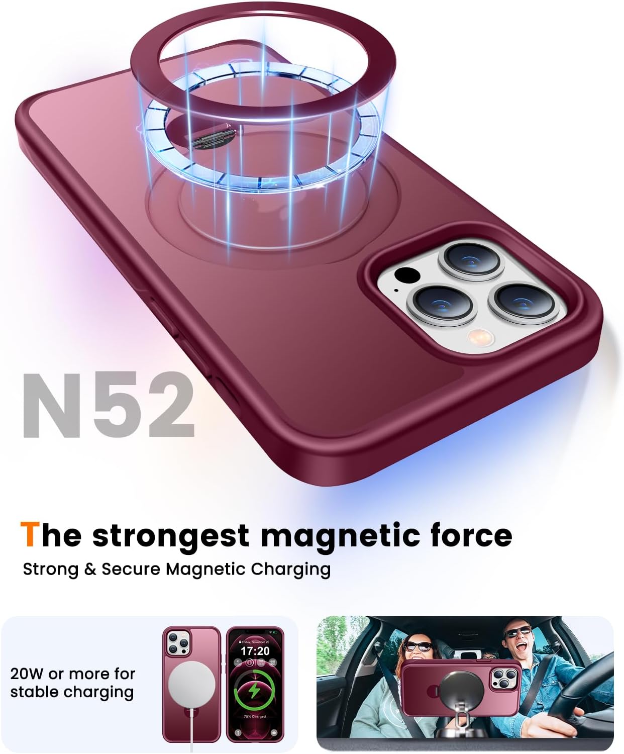 360° Rotatable Magnetic Stand for iPhone 12 pro max Case Compatible with Mag-Safe 16FT Military Drop Protection, Anti-Scratch/Fingerprint iPhone 12 pro max Phone Case(Matte-Wine Red)