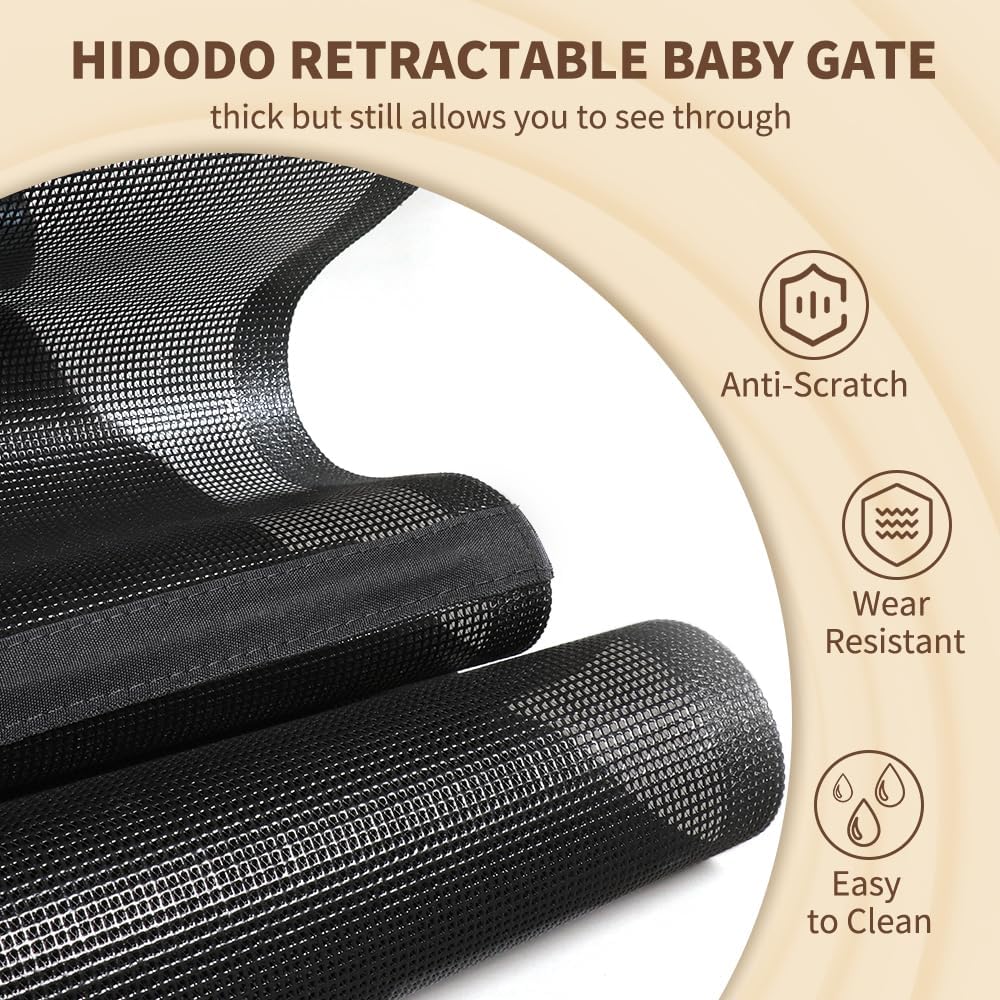 47” Extra Tall Retractable Baby Gate, Reinforced Mesh Dog Gate Extends to 59" Wide, Baby Gate for Stairs, Doorways, Hallways, Indoor and Outdoor, Black