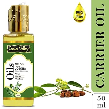 INDUS VALLEY 100% Natural Cold Pressed Jojoba Carrier Oil- Pure, Virgin & Unrefined- Jojoba Oil - (50ml)