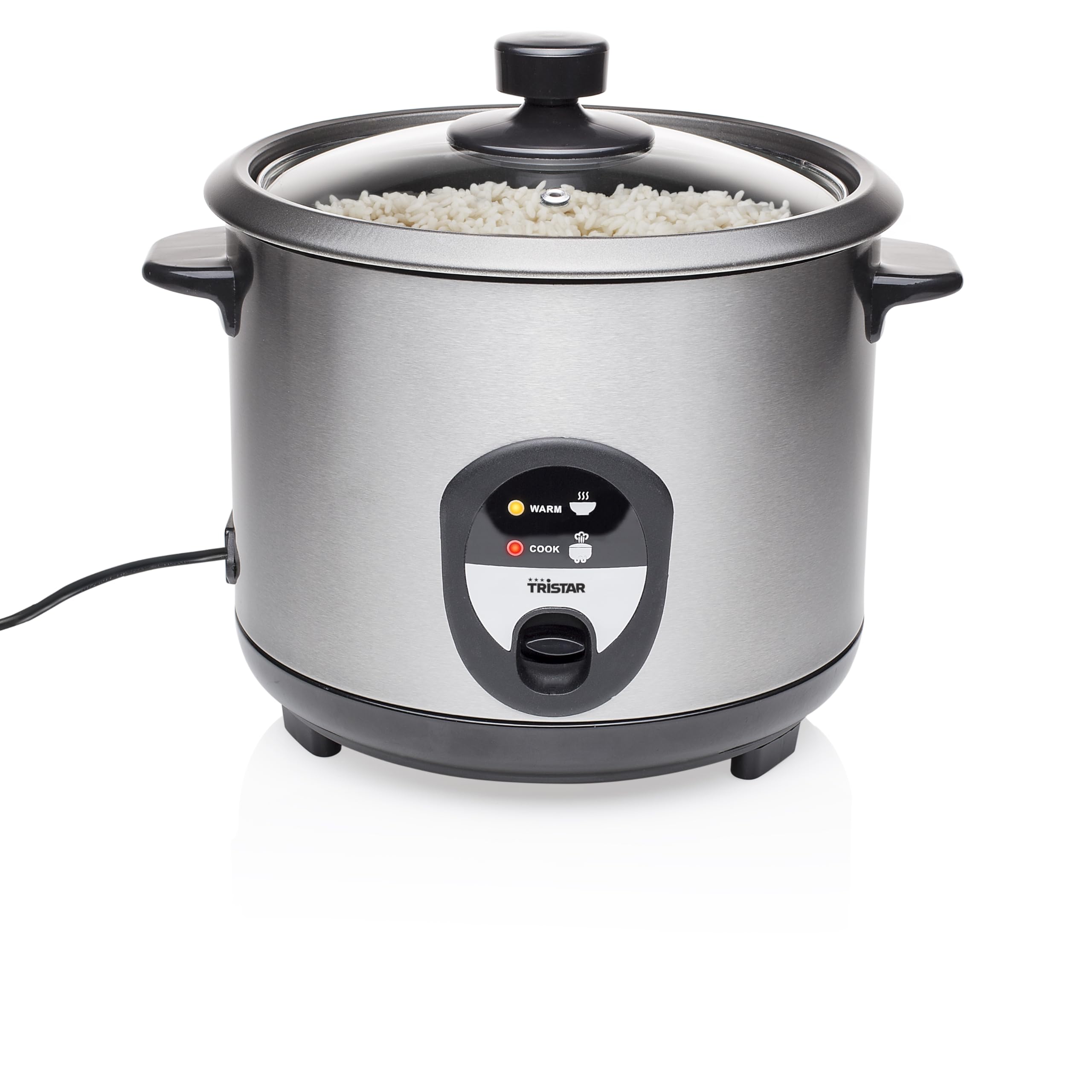 Tristar RK-6127 Rice Cooker, 1.5 L, Rice Cooker for up to 10 People Without Burning, with Keep Warm Function, 500 W, Black, Stainless Steel, RK-6127