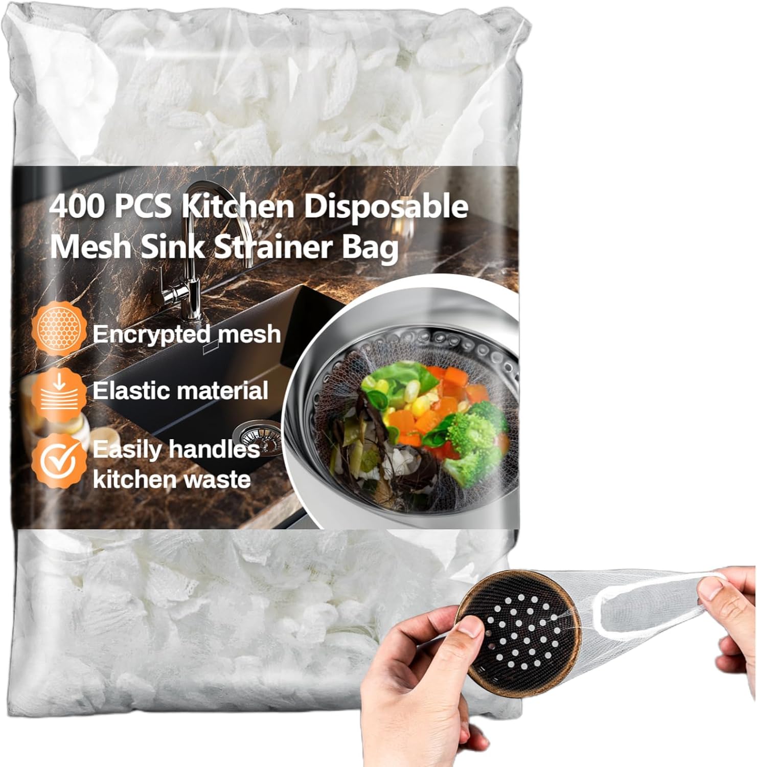 RAINFLOW 400 Pack Kitchen Sink Strainer Mesh Bag - Disposable Sink Drain Covers,Kitchen Essentials Sink Filter Nets, Anti-Clogging Sink Drain Strainer Collecting Leftovers, Hair, Debris