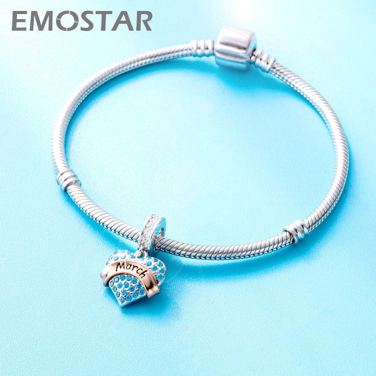 EMOSTAR Jan-Dec Birthstone Charms fits European Birthday Bracelet, Dangle 925 Sterling Silver Heart Shaped Pendant with 12 Months Birthstones, Gifts for Mom/Women - Image 3