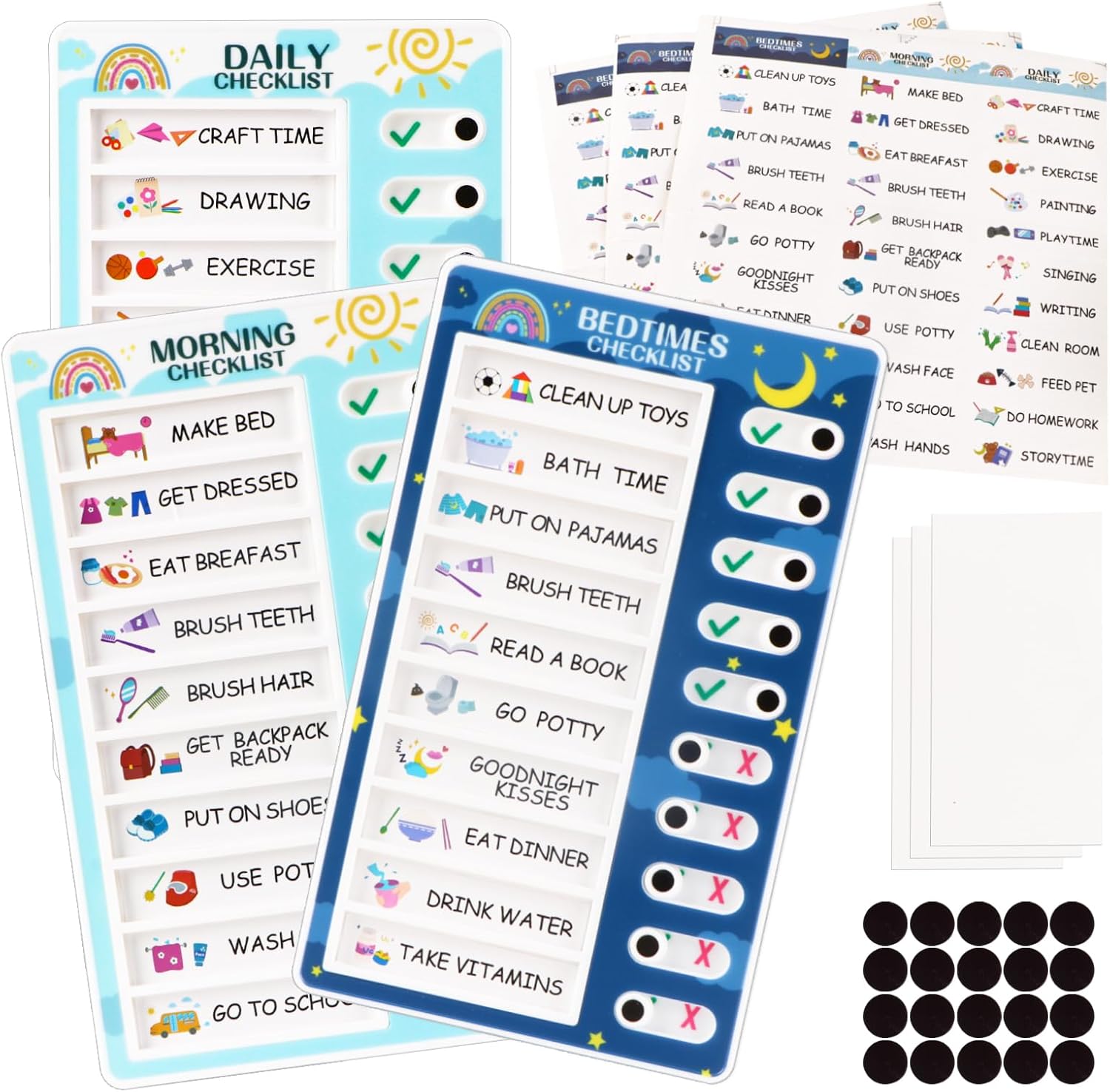 3 in 1 Bedtime/Morning/Daily Routine Chart for Kids, Magnetic Chore ...