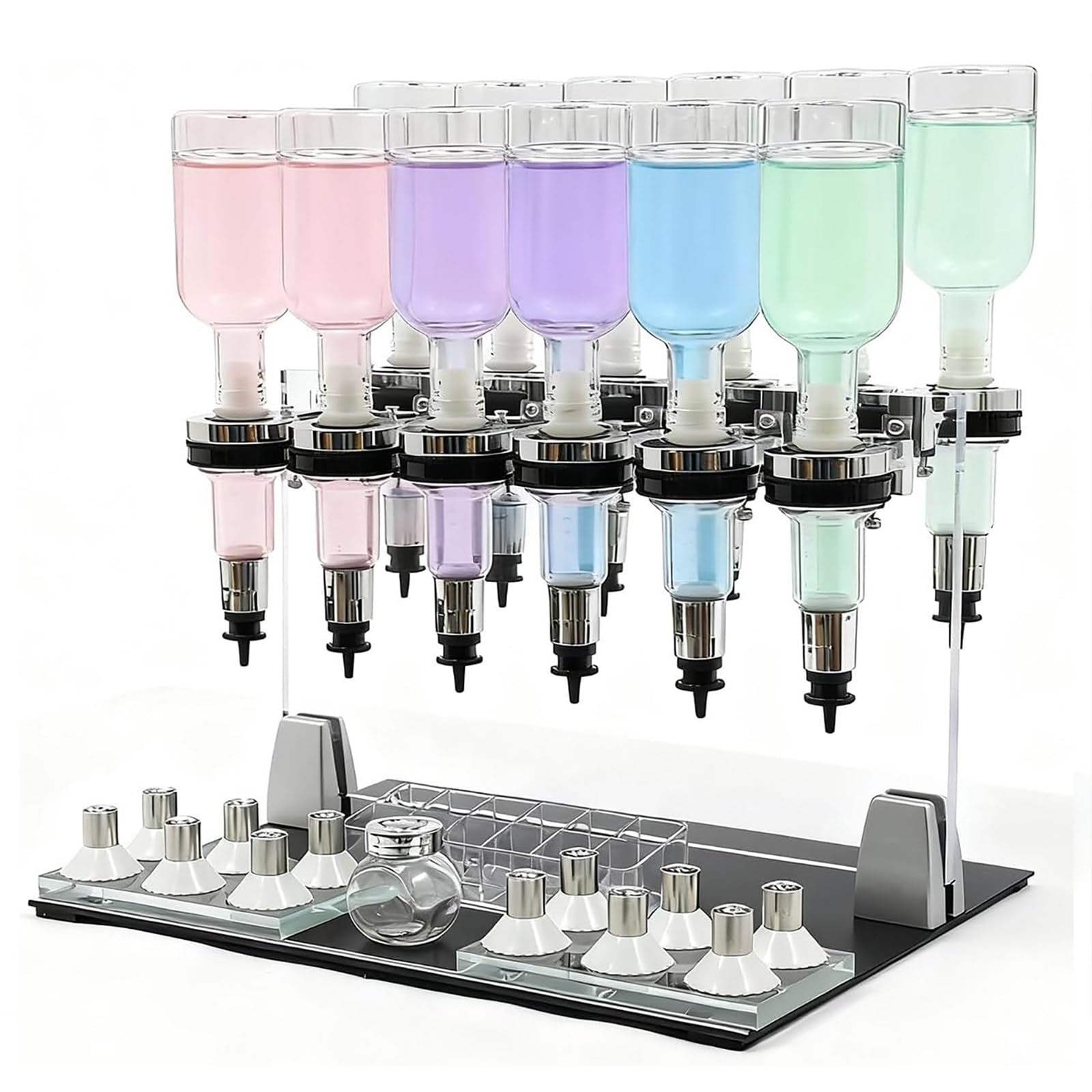Desktop Perfume Dispenser Kit, Manual Perfume Dispenser, Manual Perfume Dispenser 12 Bottle Station, for Salon, Store, Bar - 200ml Capacity & Scent Testing Cups Included