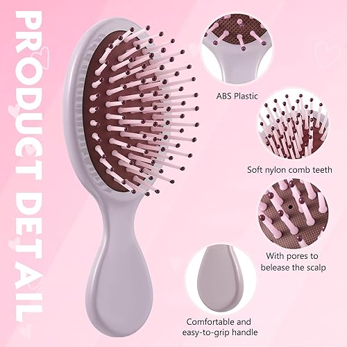 Miniatura 9 de Juego de 56 mini peines para cabello húmedo, 28 cepillos para desenredar el pelo de viaje de bolsillo pequeño, 28 peines coloridos para el cabello,