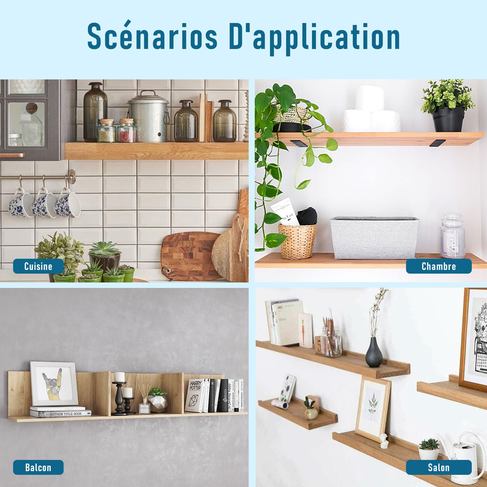 Lot de 4 Supports d'étagère Flottants de 15 cm, Fixations d'étagère invisibles, Supports Muraux en Métal Robuste pour étagère de Stockage | Bibliothèque - Avec vis (Noir)
