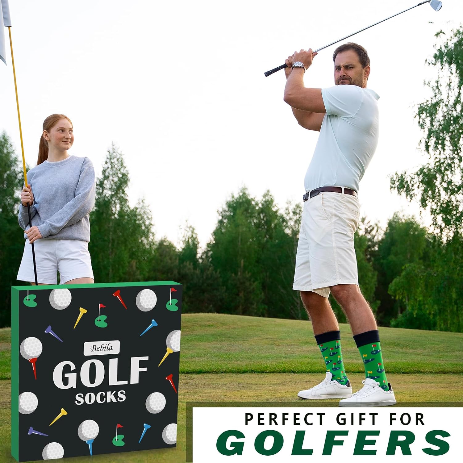 Bebila Gifts for Men Funny Golf Socks for Golf Lovers Novelty Socks Gifts for Father Birthday Gifts for Men Dad Husband