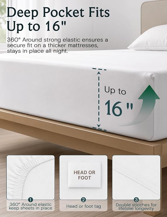LuxClub 6 PC Sheet Set Bamboo Sheets Deep Pockets 18