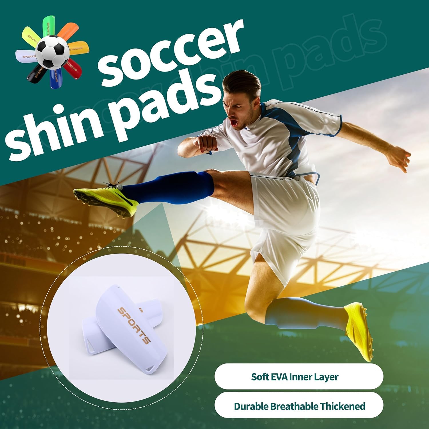 Neouth Soccer Shin Guards, Breathable Football Shin Guards Soccer for Adult & Teen, Football Accessories, Soccer Protective Equipment for Adult Teenagers (10x18cm) 3