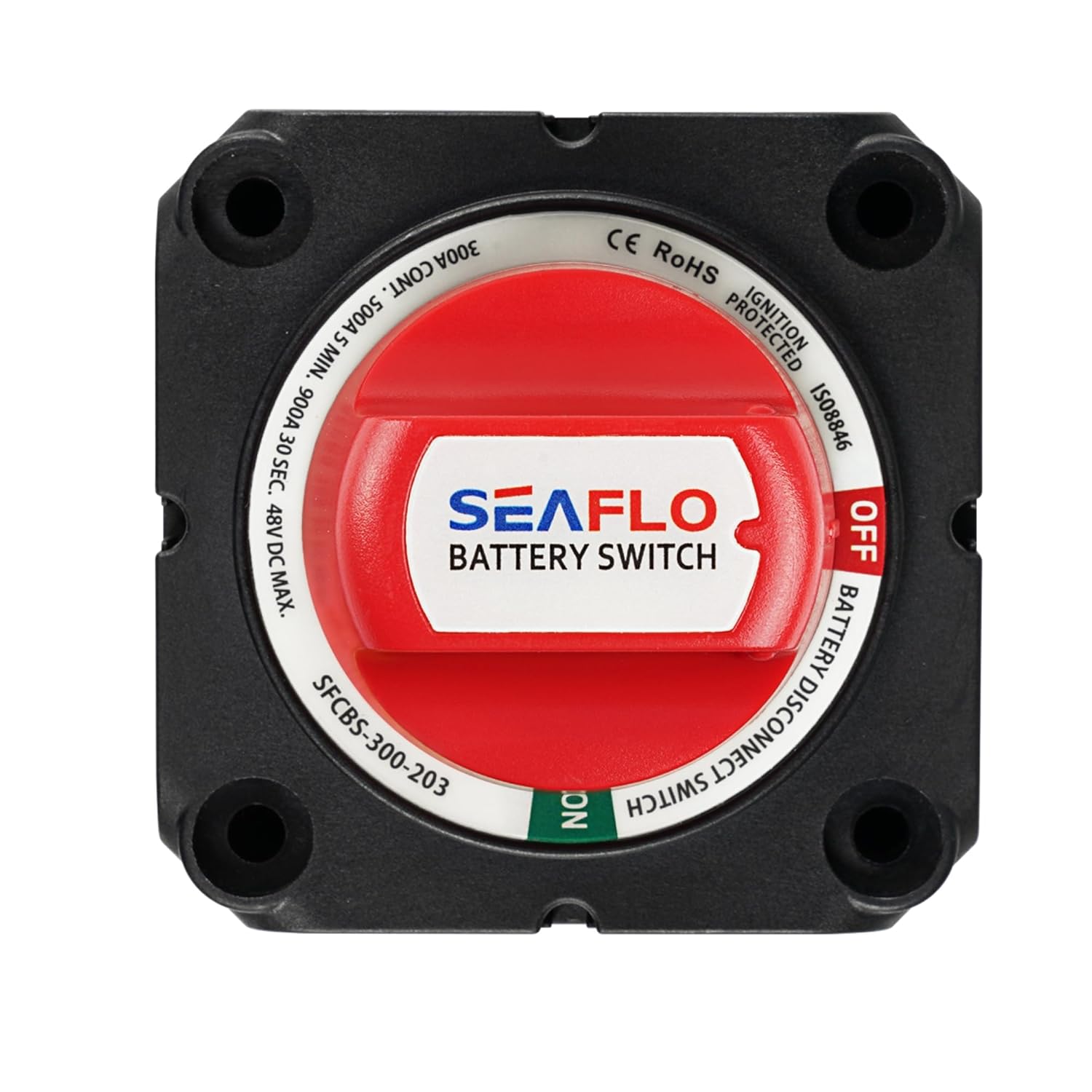 SEAFLO 300A Battery Disconnect Switch – 12V/24V/48V Heavy-Duty Isolator Switch, Single Circuit ON/Off, IP66 Waterproof, Auto, Marine, Boat, RV, Car, ATV – CE & RoHS Certified (On/Off |2-Pack)
