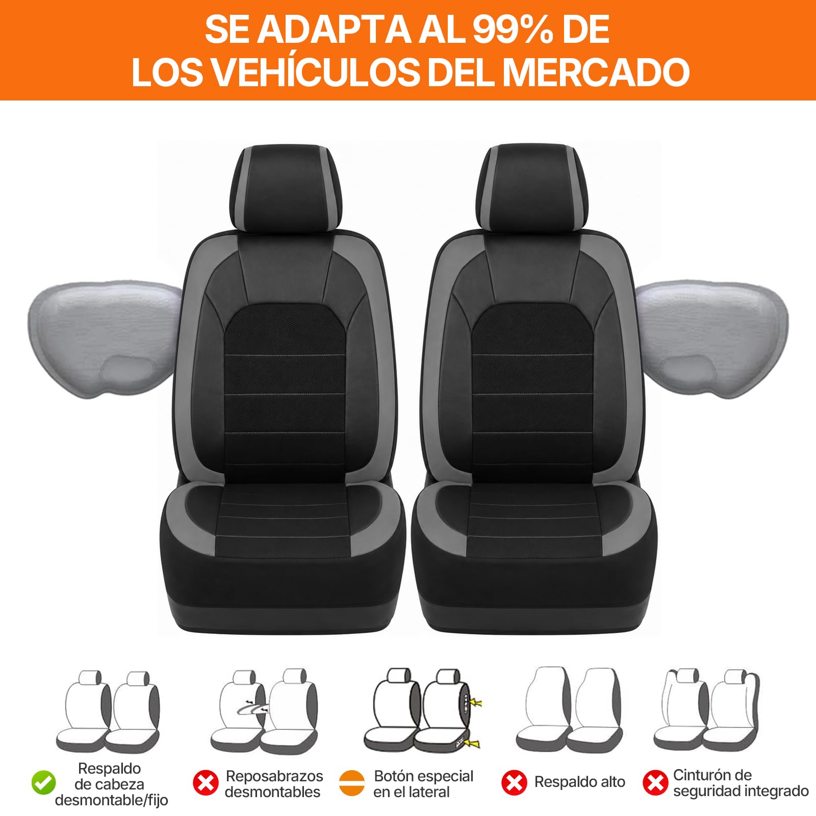 TOYOUN Fundas de Asiento de Coche de Piel sintética, 2 Asientos Delanteros, Ajuste Universal para Coches, Camiones, SUV, Furgonetas, Compatible con Bolsa de Aire, Protector de Asiento Antideslizante