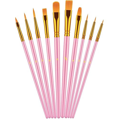 Paint Brush Set, 10 Pcs Paint Brushes for Acrylic Painting, Round Pointed Tip Detail Small Paint Brush for Oil Watercolor Canvas Face Body Boards Rock, Kids Adult Drawing Arts Crafts Supplies, Pink