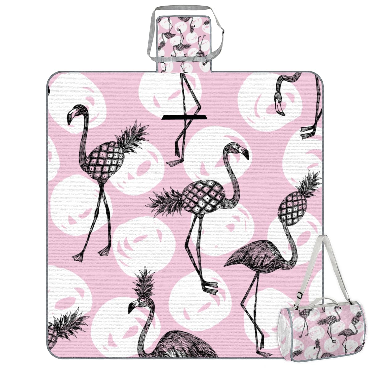 Shimoshe Picnic Blankets 57”x 59”, Pineapple Flamingo Waterproof Sandproof Picnic Mat Lightweight Foldable Beach Blanket for Camping Park Grass Beach Outdoor Blanket A1
