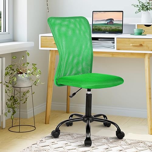 PIKAQTOP Sillas ergonómicas, bonita silla de escritorio ajustable sin brazos con respaldo de malla y suave y gruesa silla verde para oficina en casa