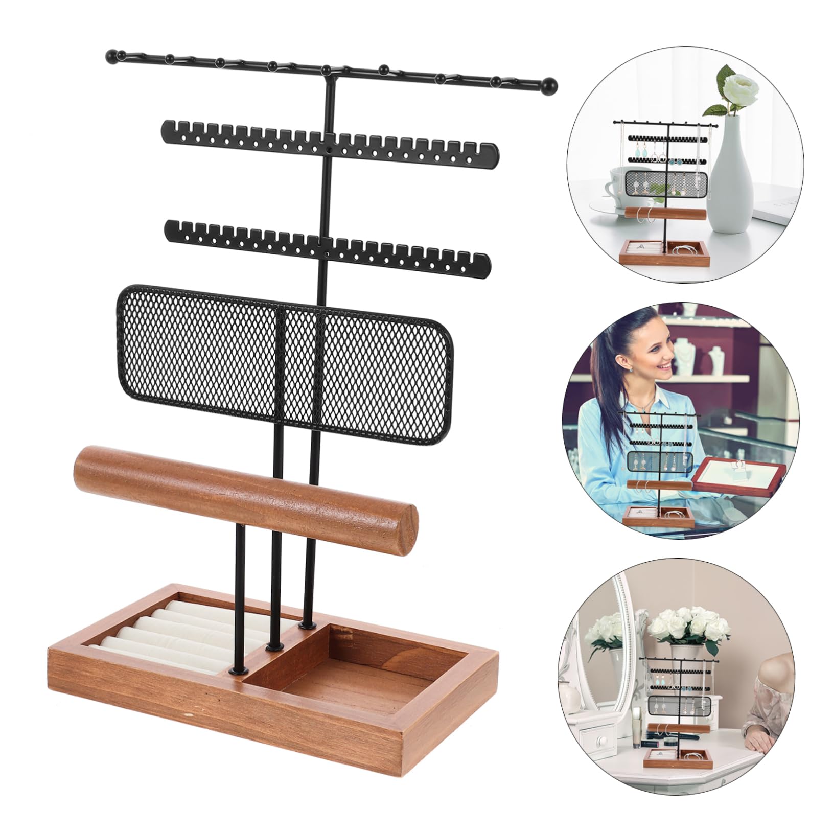 Espositore Gioielli da Tavolo in Ferro e Legno, Supporto per Braccialetti e Orologi, Organizer per Gioielli, per Esposizione e Ordine