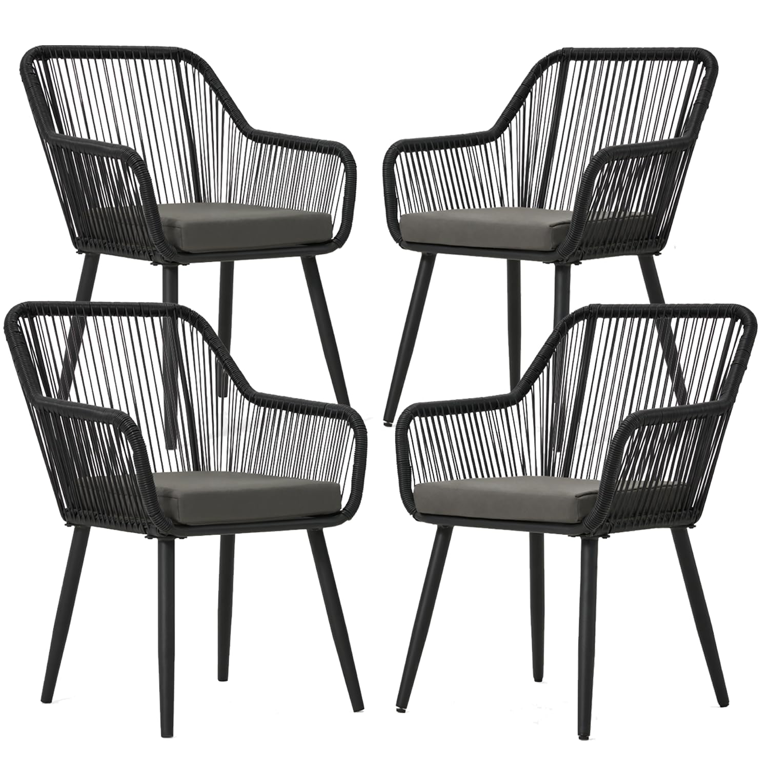 ECOTOUGE All-Weather Patio Dining Chairs, w/Cushions & Armrests, Modern Outdoor Seating for Garden, Poolside, Balcony, Indoor Use (Set of 4, Grey)