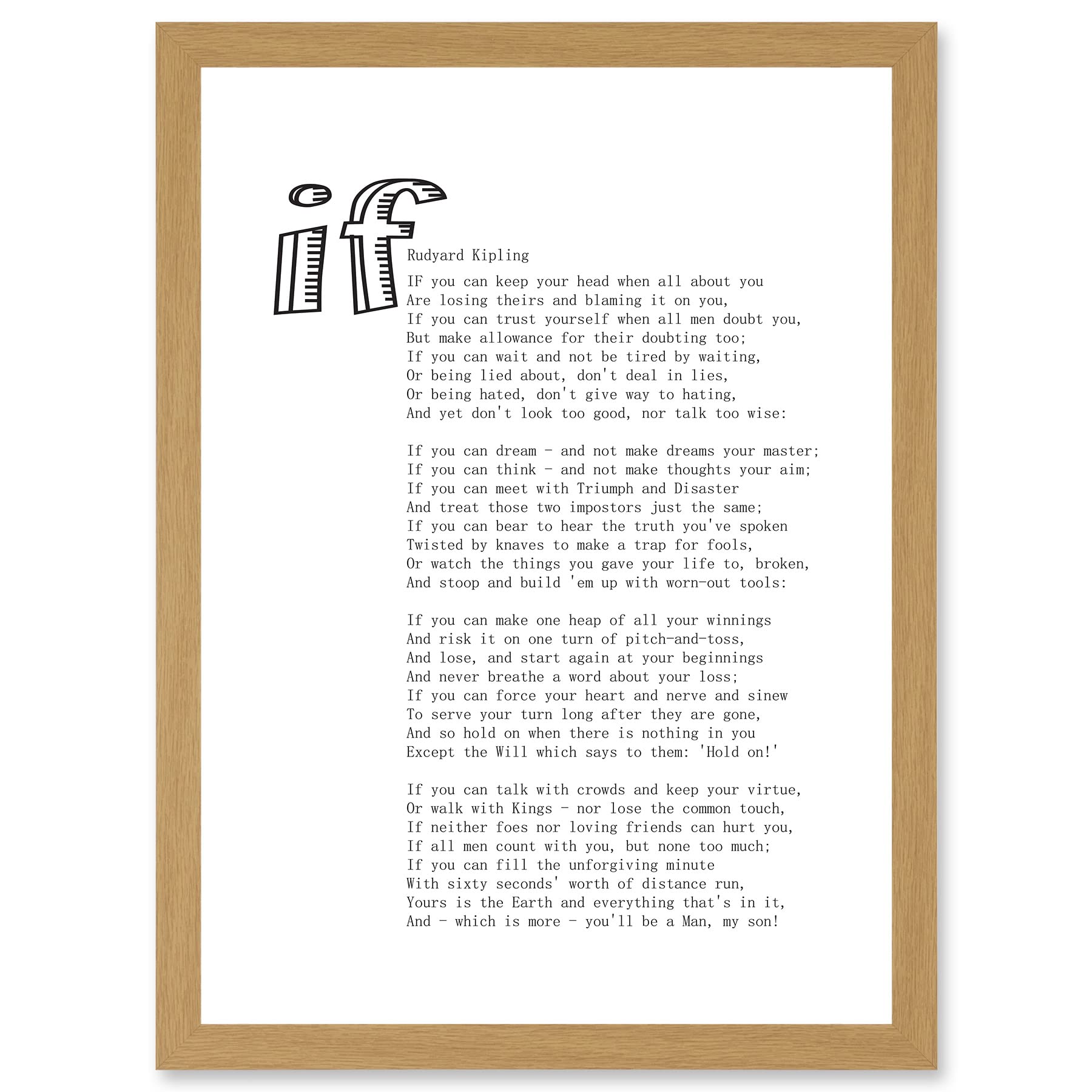 Artery8 Quote Rudyard Kipling If Poetry Poem Artwork Framed Wall Art Print A4
