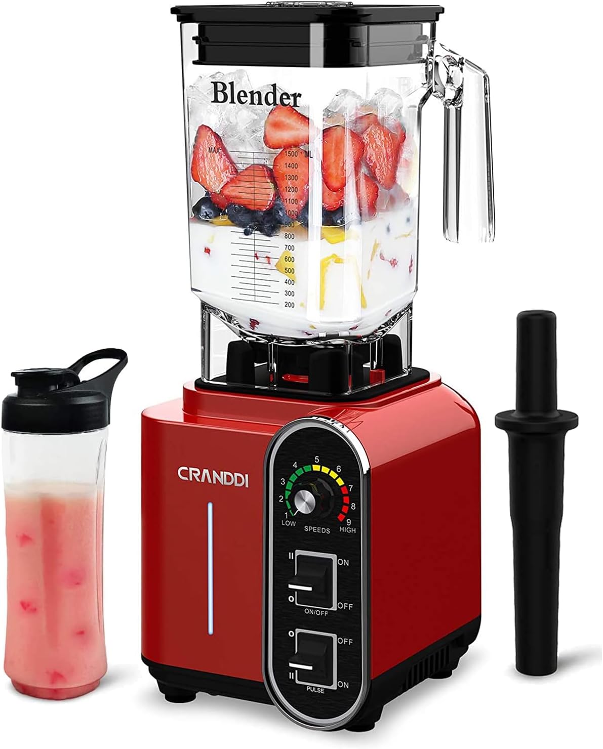 CRANDDI Professional Countertop Blender for kitchen,1800W, 9 Speeds, 52oz Jar for Shakes and Smoothies,High-Speed Commercial blender Easy to Clean, K98C-R