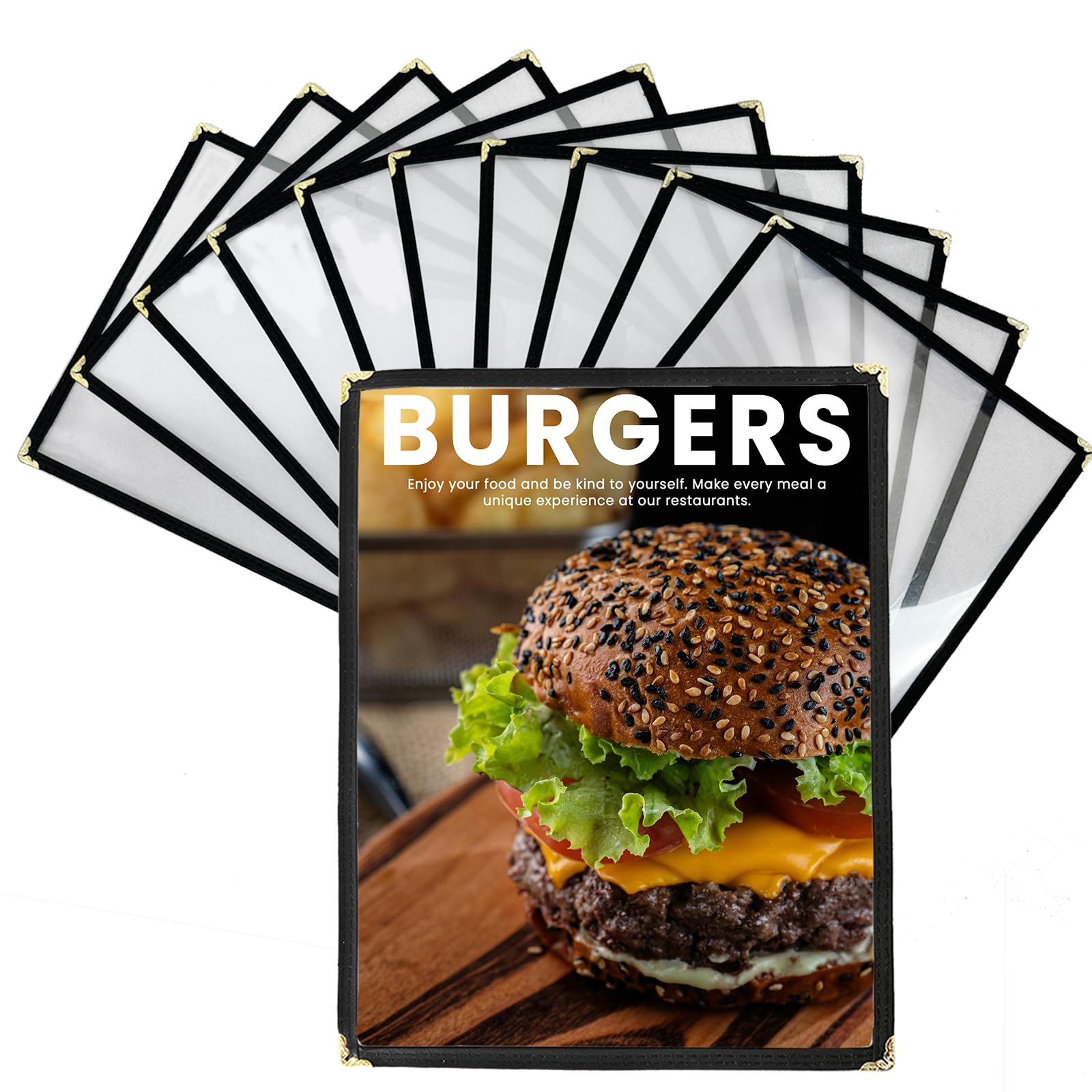IVWNNN 8.5 x 11 Inch Menu Covers 10 Pack Double Stitched Menu Sleeves Single Page Menu Holder Two Clear Viewing Surfaces Restaurant Menu Covers