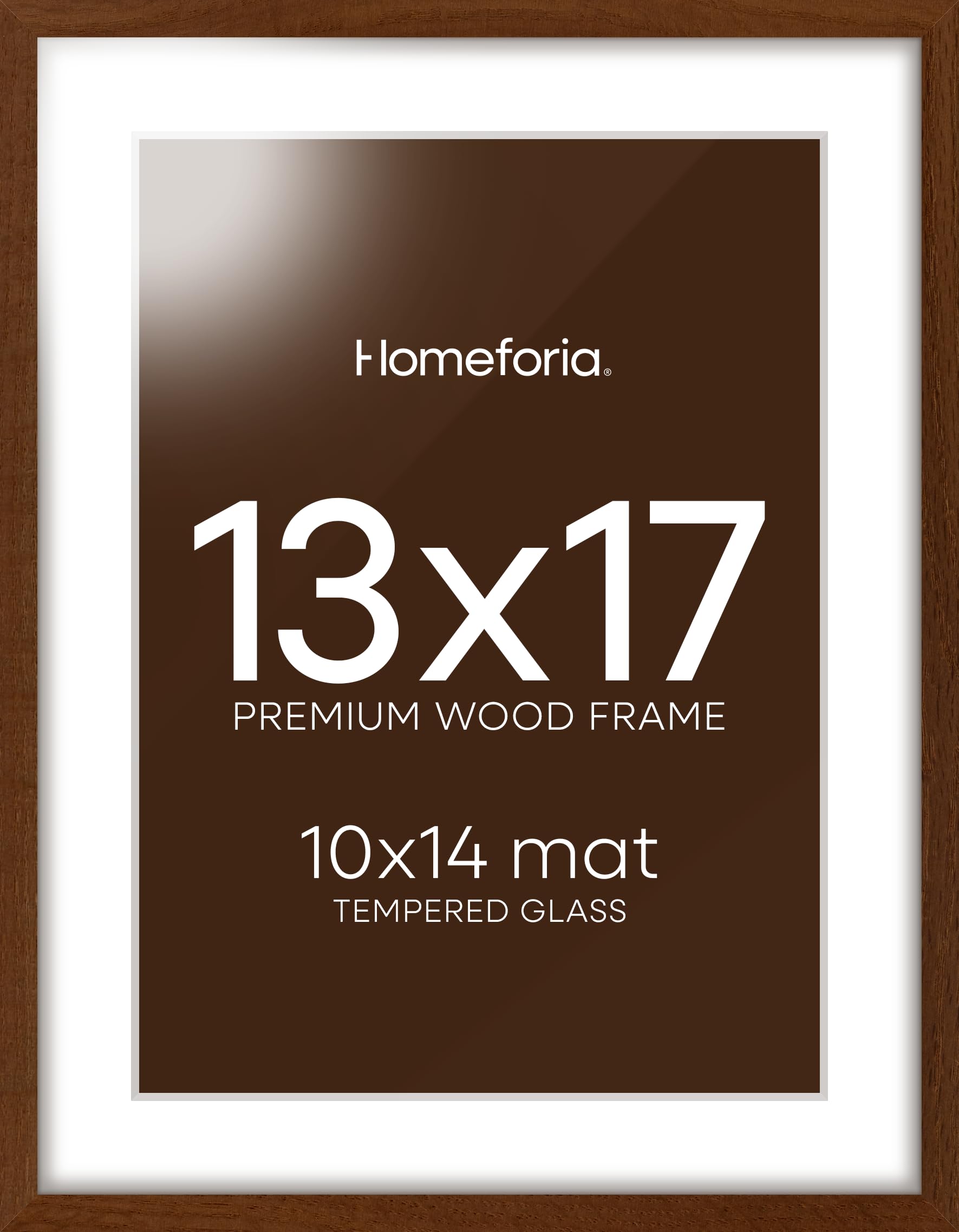 Homeforia 13x17 Brown Oak Picture Frame, High-End Wood, 10x14 Mat, Glass | High End Solid Oak Wood, Tempered Glass, Acid-Free 10x14 Removable Mat, 13x17 Edge-to-Edge Display 17x13, Wall Kit, Set Of 3